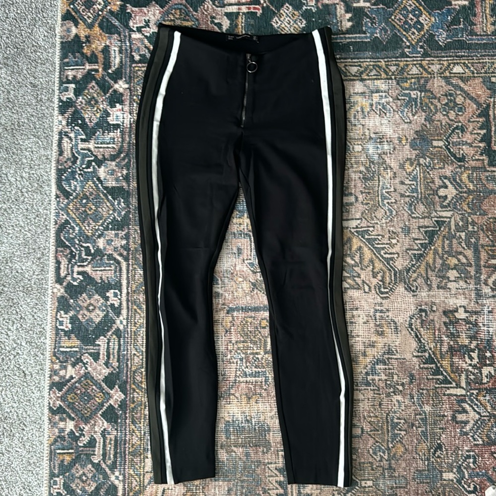 Zara, Stripped Pant, Black White green stripe, Size L